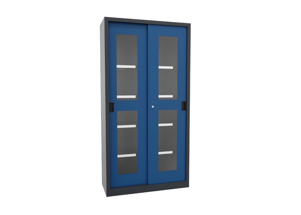 Produktbild PAVOY Schiebetürenschrank 1950x1000x400 mm 4 Böden verzinkt RAL 7016/5010