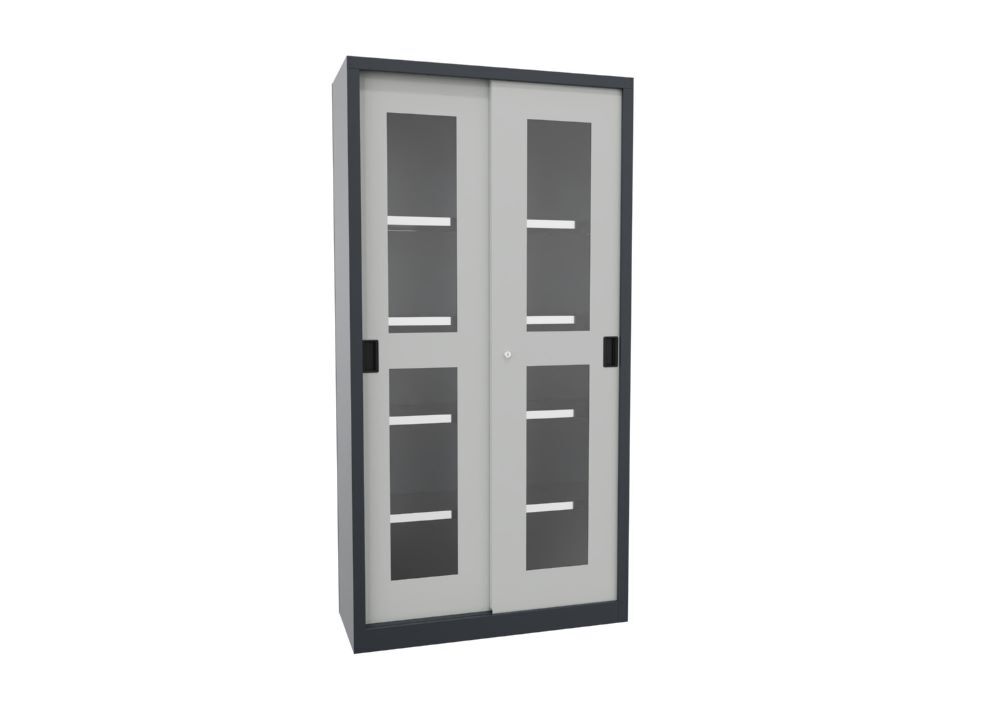 Produktbild PAVOY Schiebetürenschrank 1950x1000x400 mm 4 Böden verzinkt RAL 7016/7035