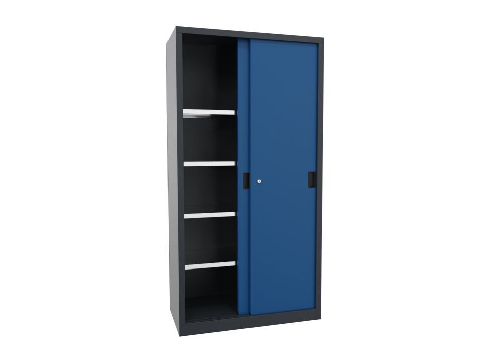 Produktbild Schiebetürenschrank, 1950x1000x500 mm, 4 Böden verzinkt, RAL 7016/5010 bild 2