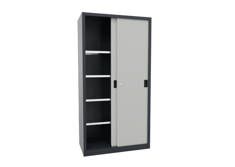 Produktbild Schiebetürenschrank, 1950x1000x500 mm, 4 Böden verzinkt, RAL 7016/7035 bild 2