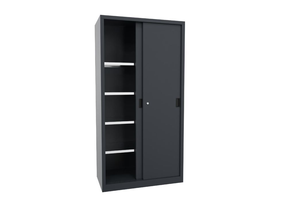 Produktbild Schiebetürenschrank, 1950x1000x500 mm, 4 Böden verzinkt, RAL 7016 bild 2