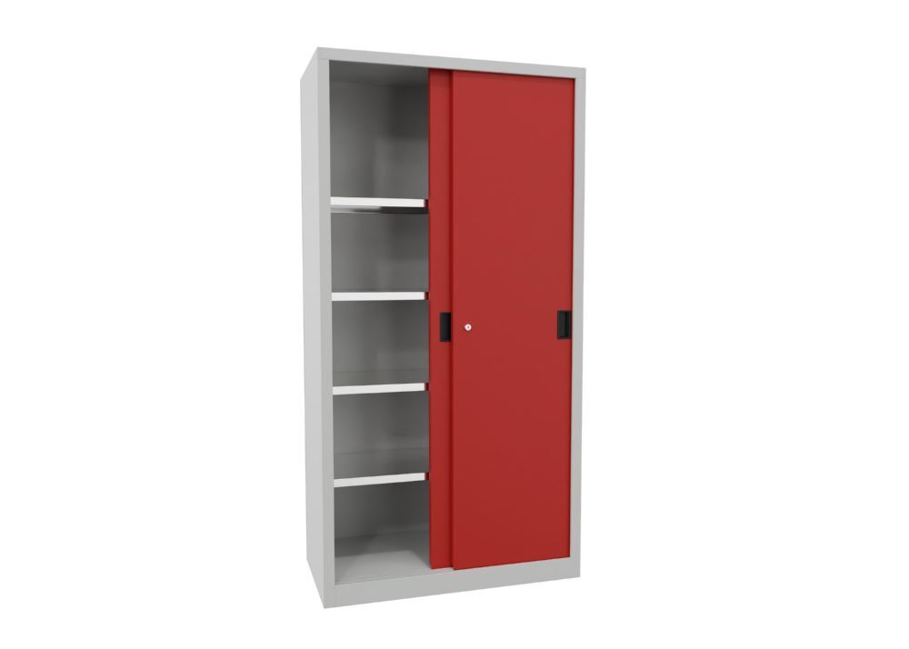 Produktbild Schiebetürenschrank, 1950x1000x500 mm, 4 Böden verzinkt, RAL 7035/3000 bild 2