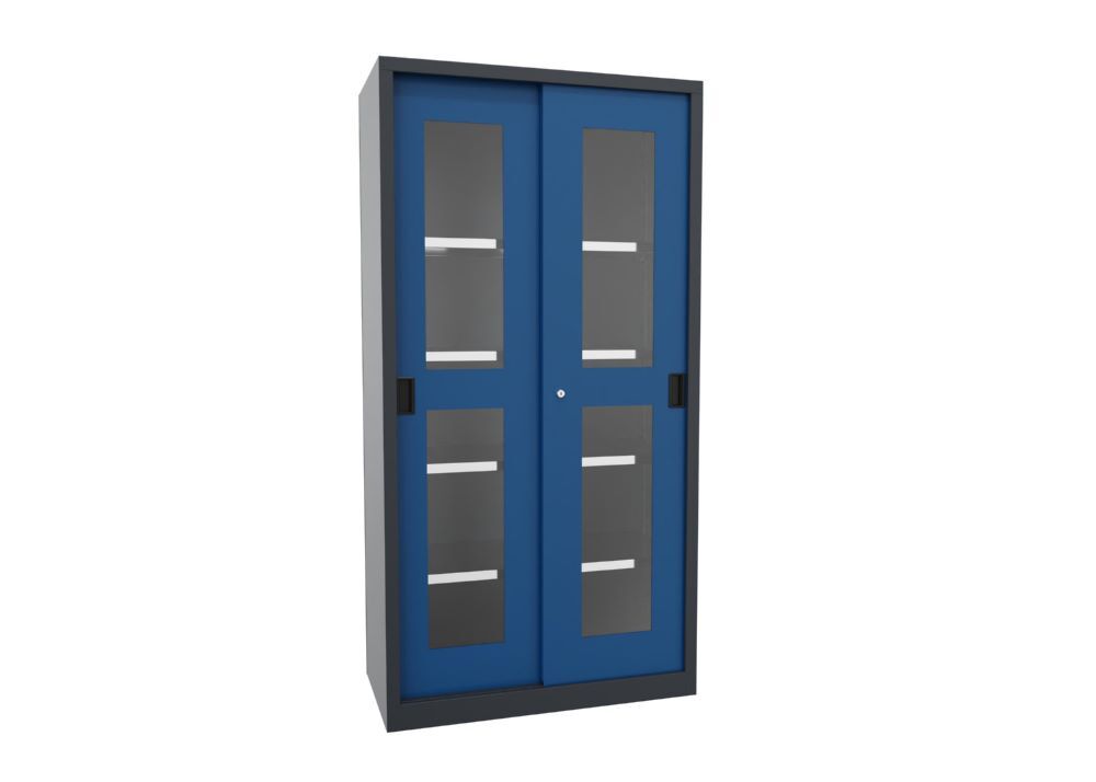 Produktbild PAVOY Schiebetürenschrank 1950x1000x500 mm 4 Böden verzinkt RAL 7016/5010