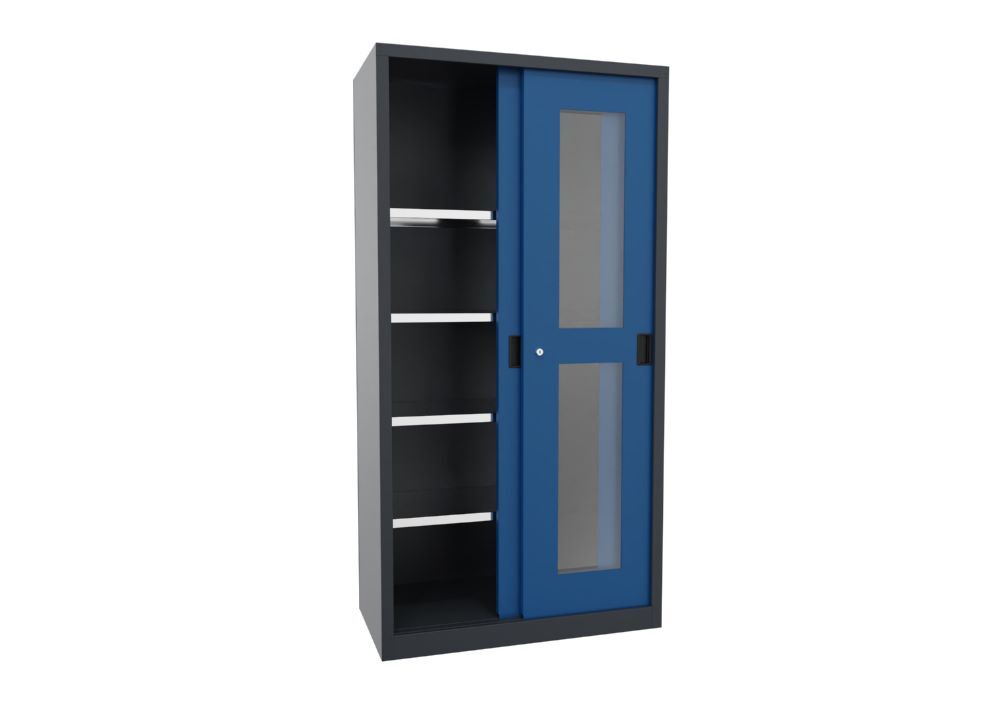 Produktbild Schiebetürenschrank, 1950x1000x500 mm, 4 Böden verzinkt, RAL 7016/5010 bild 2