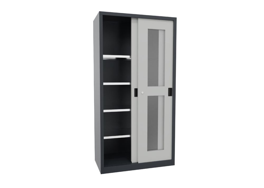 Produktbild Schiebetürenschrank, 1950x1000x500 mm, 4 Böden verzinkt, RAL 7016/7035 bild 2