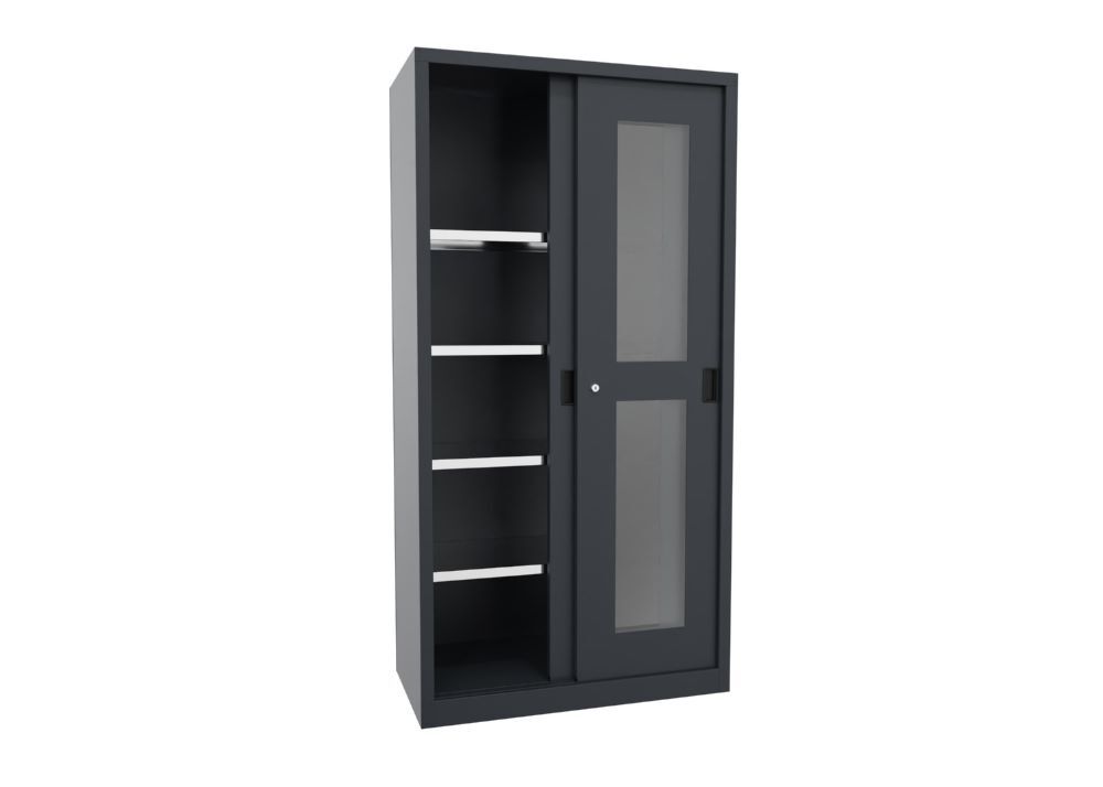 Produktbild Schiebetürenschrank, 1950x1000x500 mm, 4 Böden verzinkt, RAL 7016 bild 2