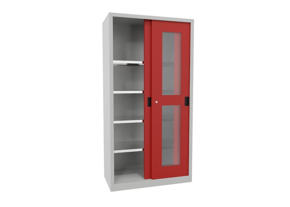 Produktbild Schiebetürenschrank, 1950x1000x500 mm, 4 Böden verzinkt, RAL 7035/3000 bild 2