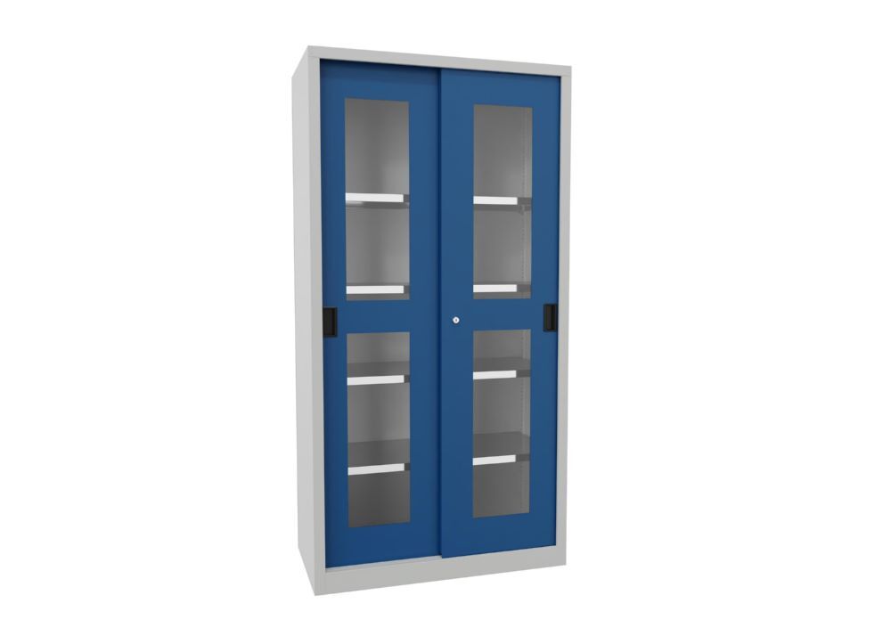 Produktbild PAVOY Schiebetürenschrank 1950x1000x500 mm 4 Böden verzinkt RAL 7035/5010