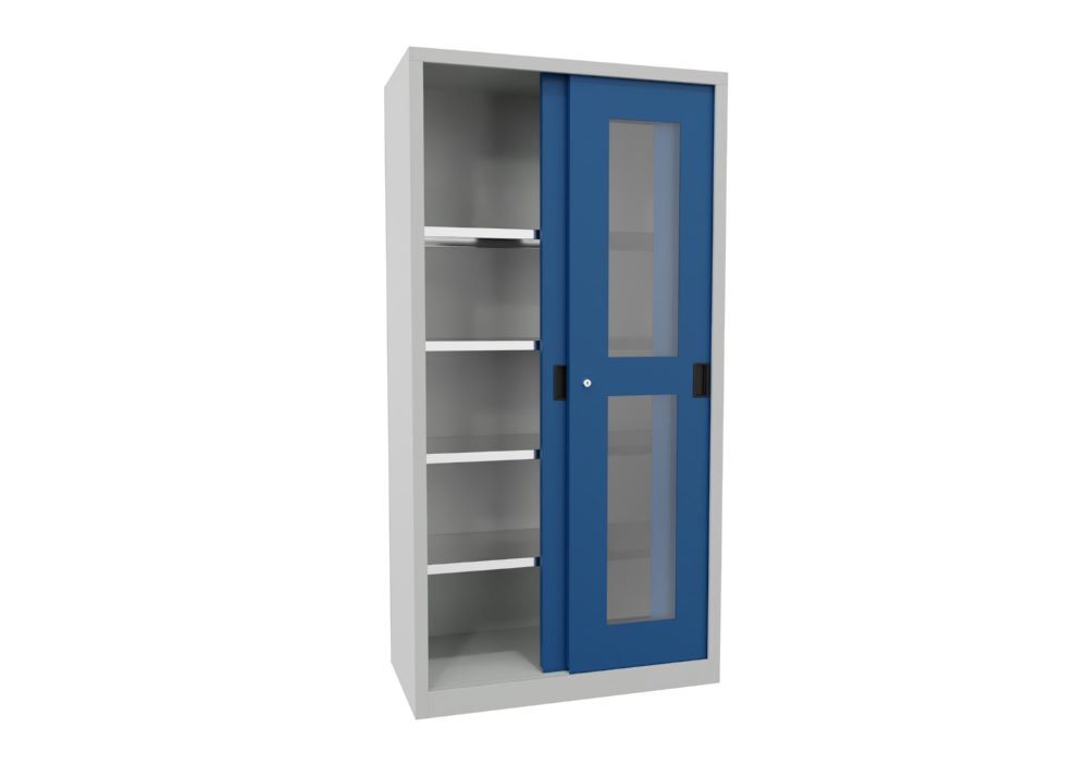 Produktbild Schiebetürenschrank, 1950x1000x500 mm, 4 Böden verzinkt, RAL 7035/5010 bild 2