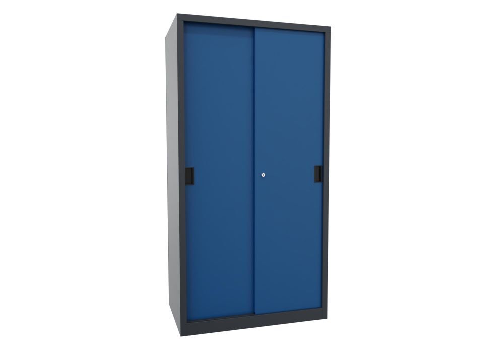Produktbild PAVOY Schiebetürenschrank 1950x1000x600 mm 4 Böden verzinkt RAL 7016/5010