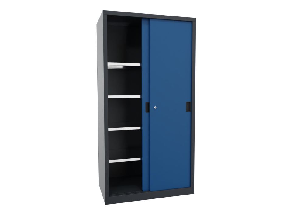 Produktbild Schiebetürenschrank, 1950x1000x600 mm, 4 Böden verzinkt, RAL 7016/5010 bild 2