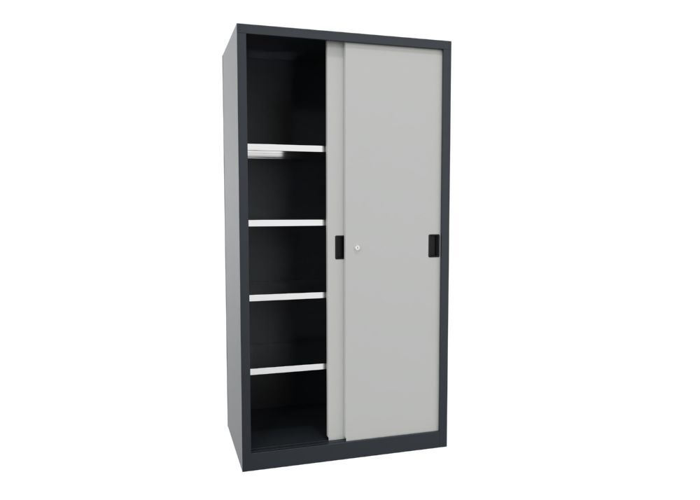 Produktbild Schiebetürenschrank, 1950x1000x600 mm, 4 Böden verzinkt, RAL 7016/7035 bild 2