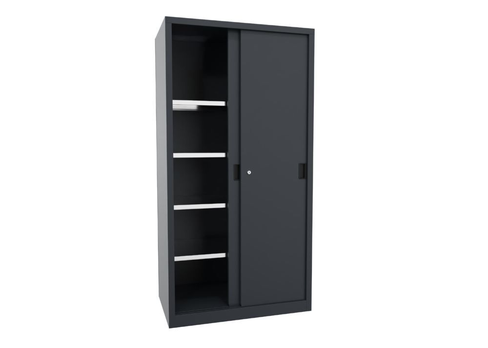 Produktbild Schiebetürenschrank, 1950x1000x600 mm, 4 Böden verzinkt, RAL 7016 bild 2