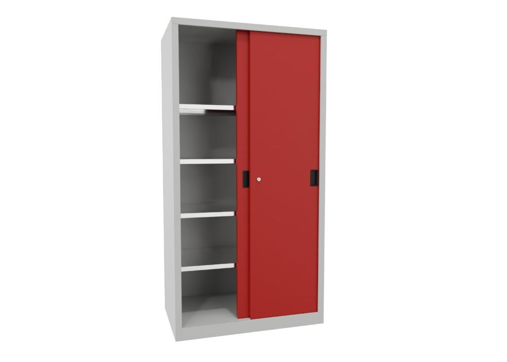 Produktbild Schiebetürenschrank, 1950x1000x600 mm, 4 Böden verzinkt, RAL 7035/3000 bild 2