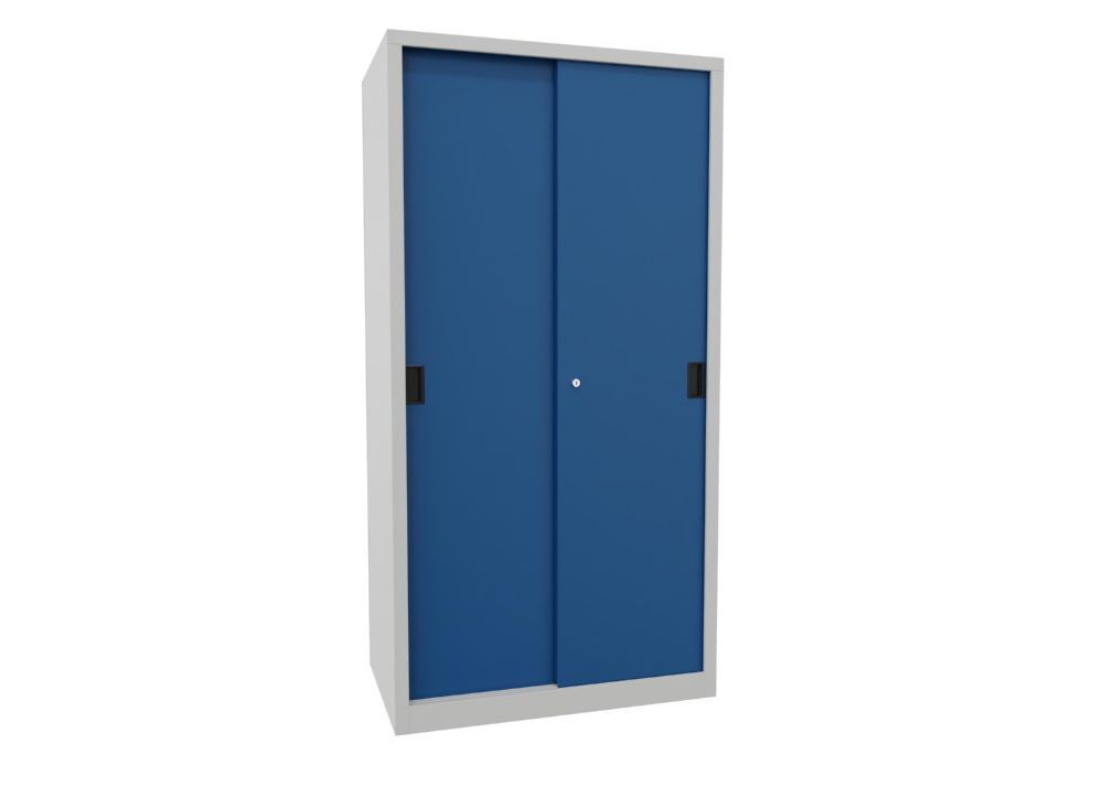 Produktbild Schiebetürenschrank, 1950x1000x600 mm, 4 Böden verzinkt, RAL 7035/5010 bild 2