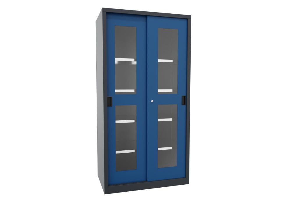 Produktbild PAVOY Schiebetürenschrank 1950x1000x600 mm 4 Böden verzinkt RAL 7016/5010