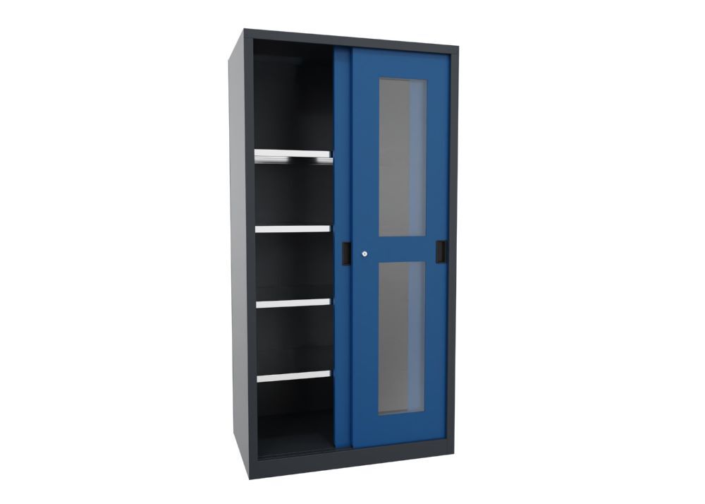 Produktbild Schiebetürenschrank, 1950x1000x600 mm, 4 Böden verzinkt, RAL 7016/5010 bild 2