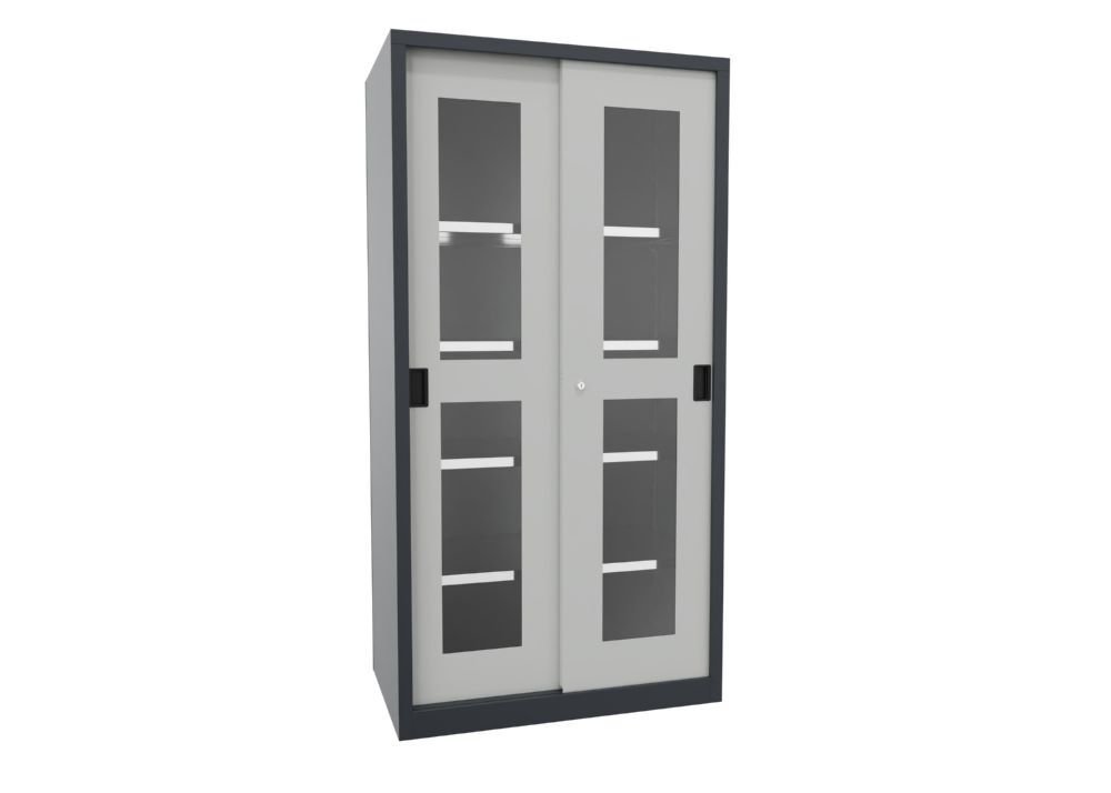 Produktbild PAVOY Schiebetürenschrank 1950x1000x600 mm 4 Böden verzinkt RAL 7016/7035