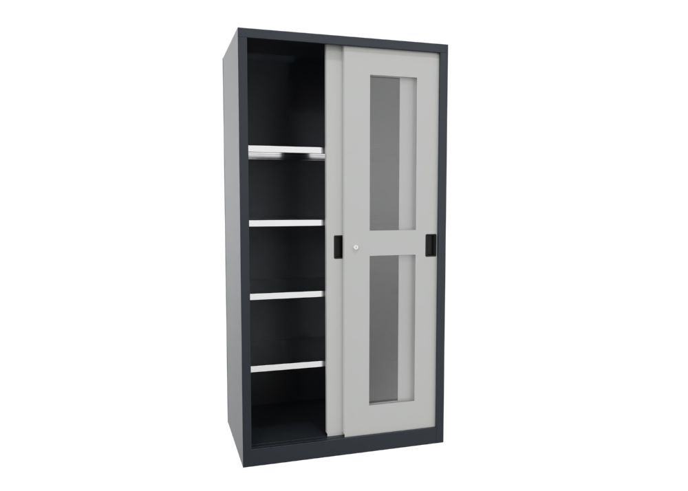 Produktbild Schiebetürenschrank, 1950x1000x600 mm, 4 Böden verzinkt, RAL 7016/7035 bild 2