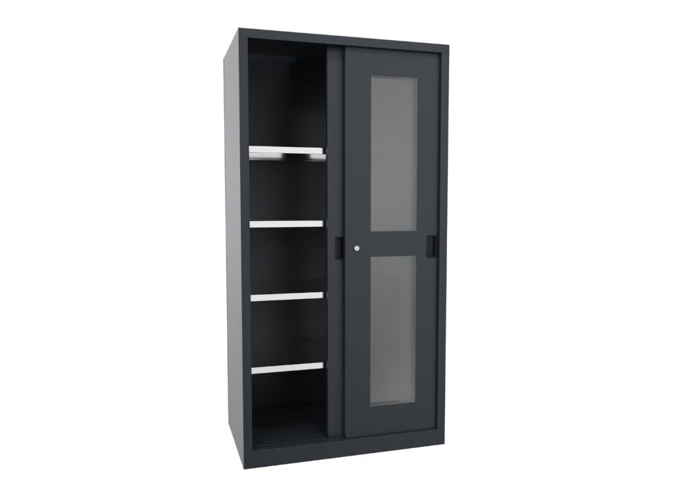 Produktbild Schiebetürenschrank, 1950x1000x600 mm, 4 Böden verzinkt, RAL 7016 bild 2