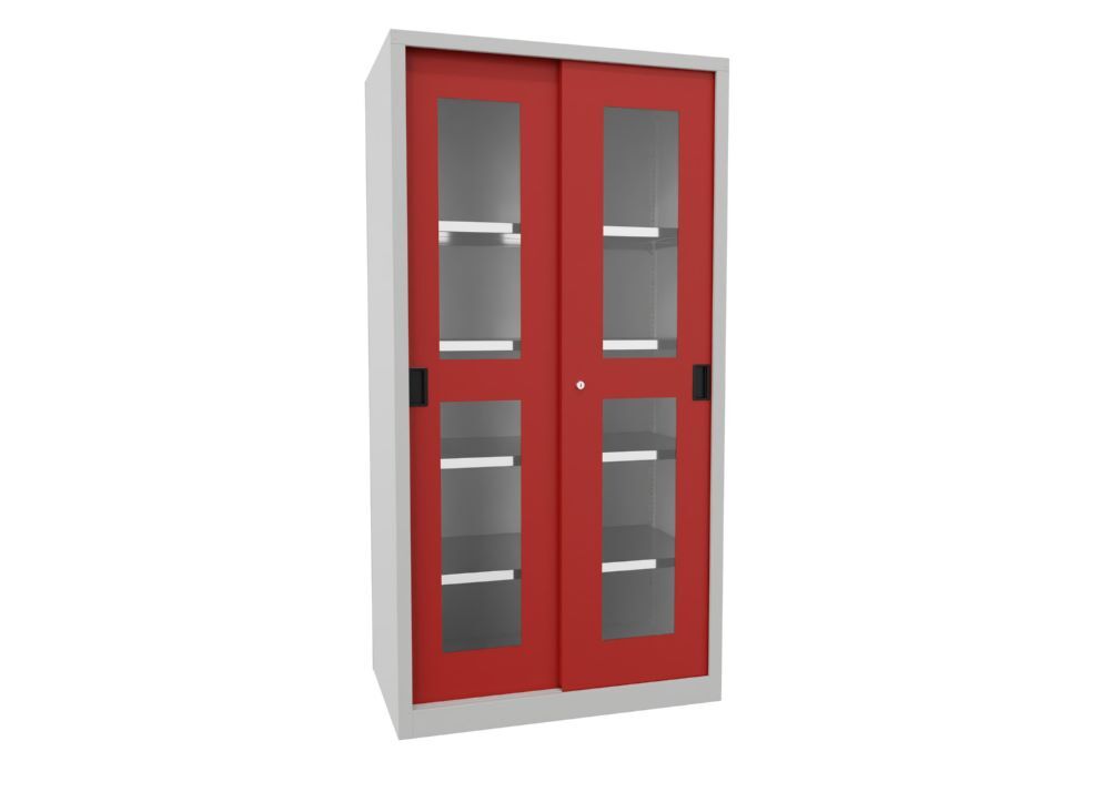 Produktbild PAVOY Schiebetürenschrank 1950x1000x600 mm 4 Böden verzinkt RAL 7035/3000