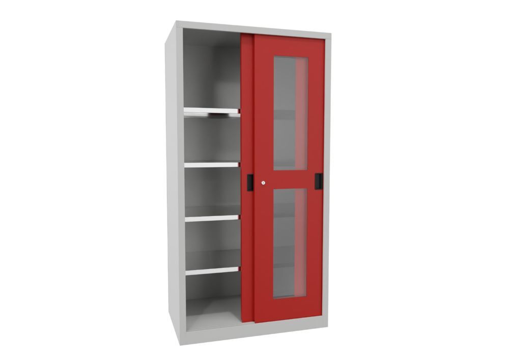Produktbild Schiebetürenschrank, 1950x1000x600 mm, 4 Böden verzinkt, RAL 7035/3000 bild 2