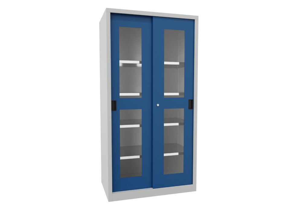 Produktbild PAVOY Schiebetürenschrank 1950x1000x600 mm 4 Böden verzinkt RAL 7035/5010