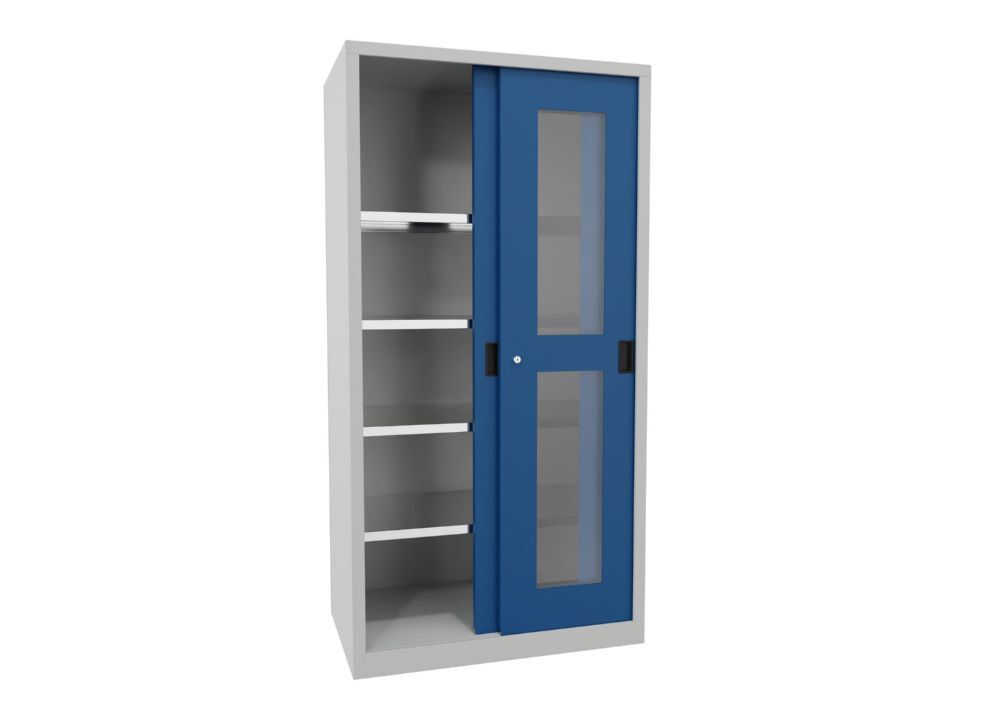 Produktbild Schiebetürenschrank, 1950x1000x600 mm, 4 Böden verzinkt, RAL 7035/5010 bild 2