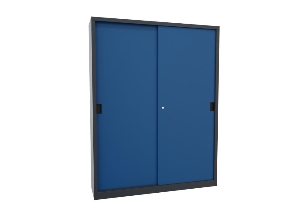 Produktbild Schiebetürenschrank, 1950x1500x400 mm, 8 Böden verzinkt, RAL 7016/5010 bild 2