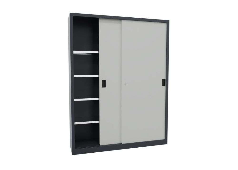 Produktbild PAVOY Schiebetürenschrank 1950x1500x400 mm 8 Böden verzinkt RAL 7016/7035