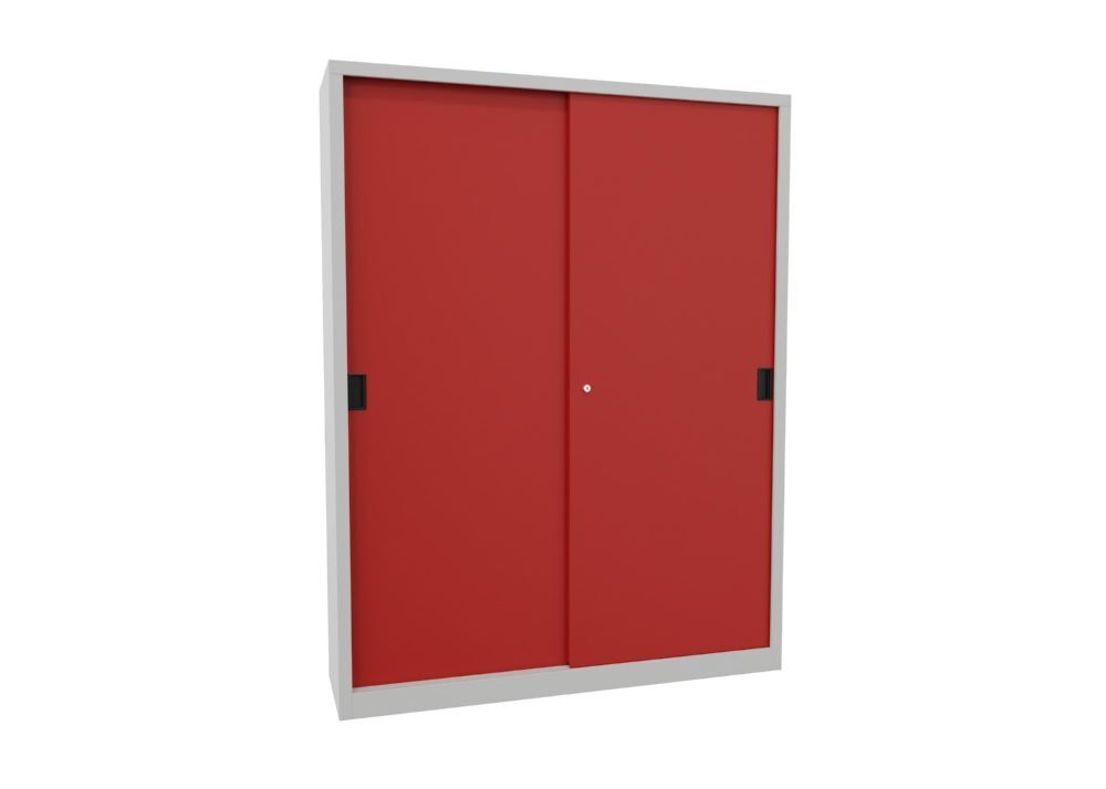 Produktbild Schiebetürenschrank, 1950x1500x400 mm, 8 Böden verzinkt, RAL 7035/3000 bild 2