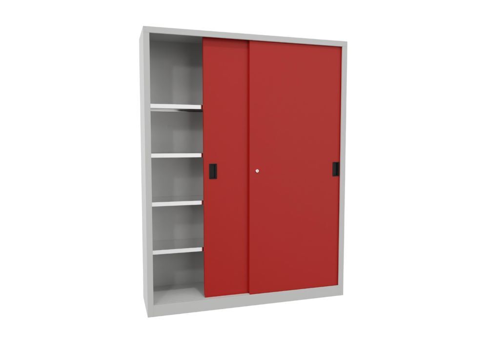 Produktbild PAVOY Schiebetürenschrank 1950x1500x400 mm 8 Böden verzinkt RAL 7035/3000