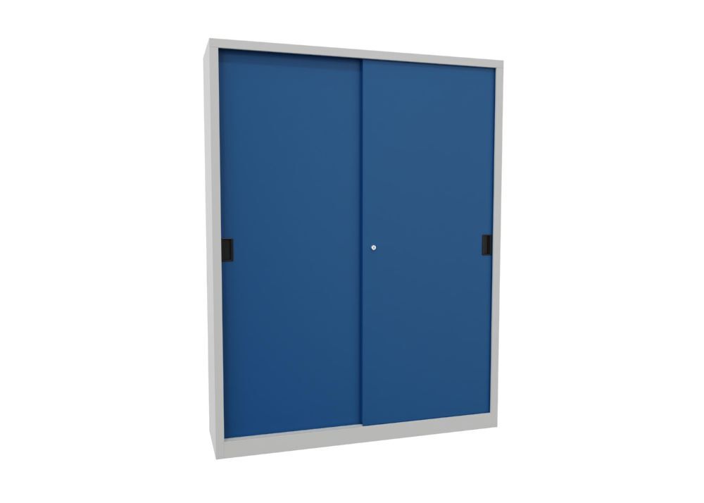 Produktbild Schiebetürenschrank, 1950x1500x400 mm, 8 Böden verzinkt, RAL 7035/5010 bild 2