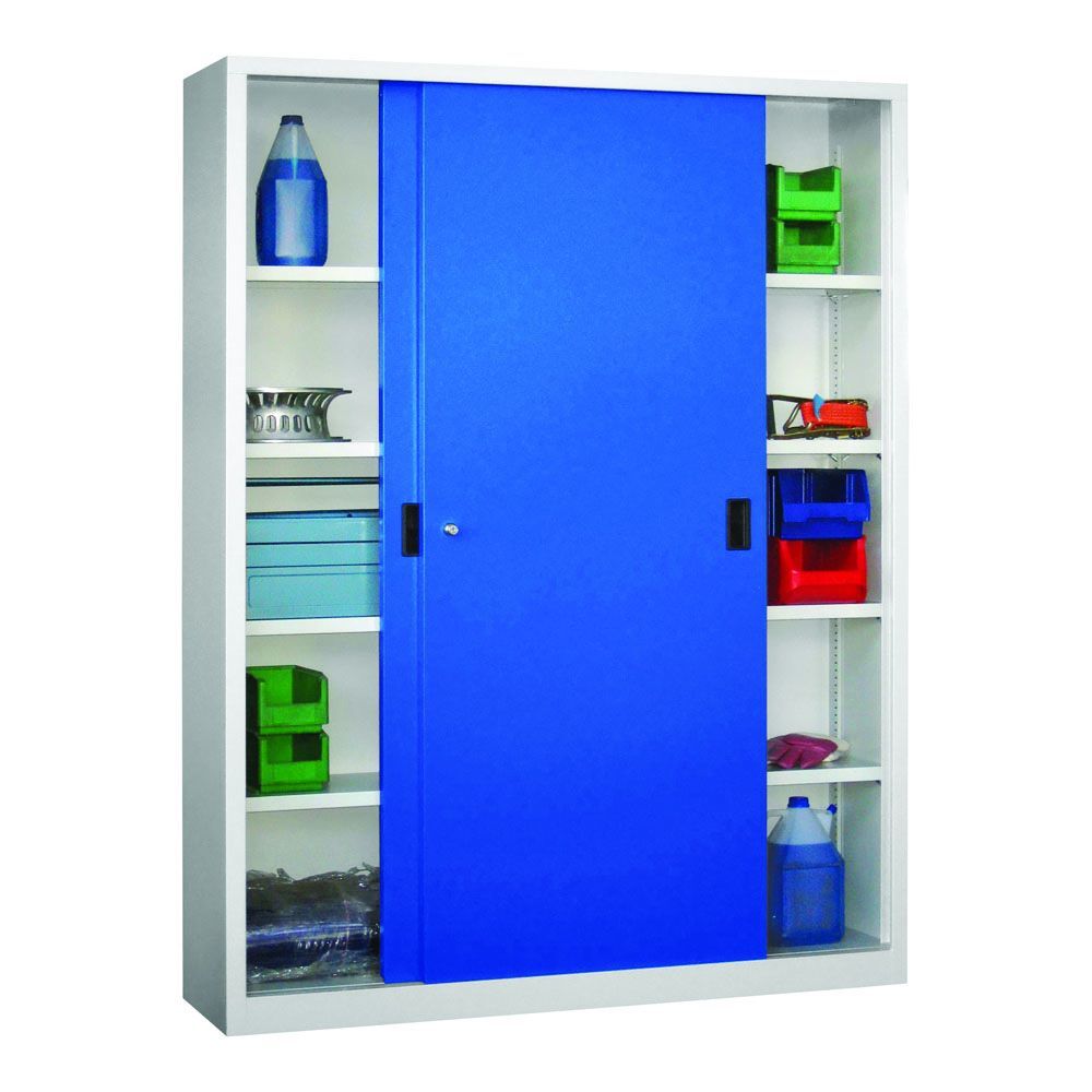 Produktbild Schiebetürenschrank, 1950x1500x400 mm, 8 Böden verzinkt, RAL 7035/5010 bild 3