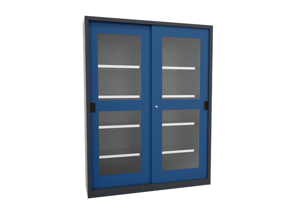 Produktbild PAVOY Schiebetürenschrank 1950x1500x400 mm 8 Böden verzinkt RAL 7016/5010