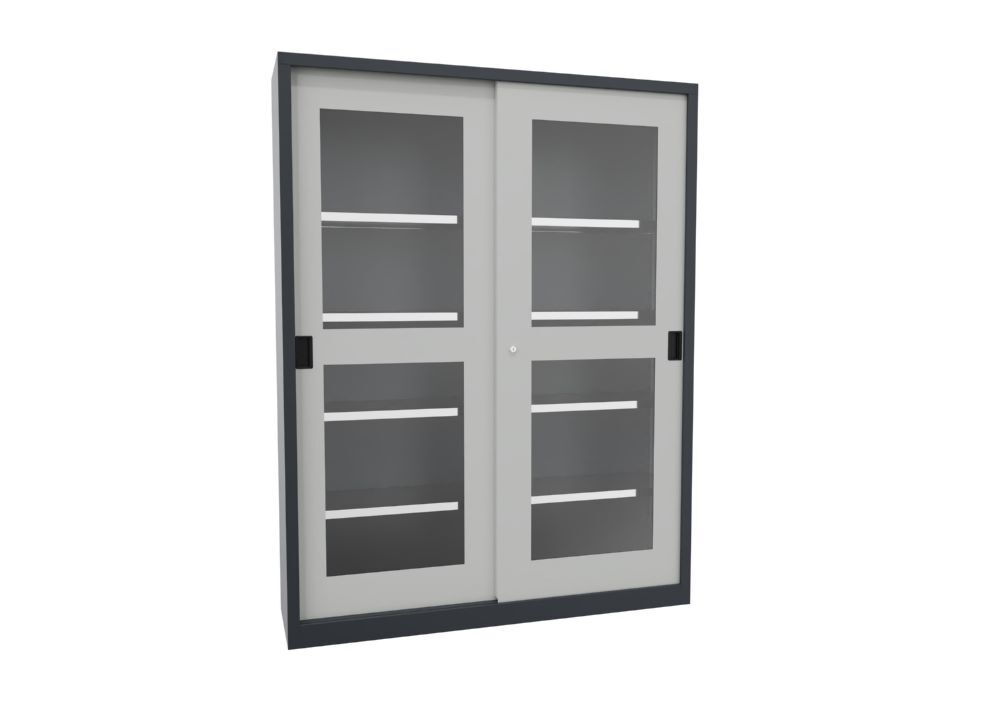 Produktbild PAVOY Schiebetürenschrank 1950x1500x400 mm 8 Böden verzinkt RAL 7016/7035