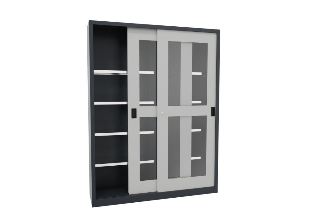 Produktbild Schiebetürenschrank, 1950x1500x400 mm, 8 Böden verzinkt, RAL 7016/7035 bild 2
