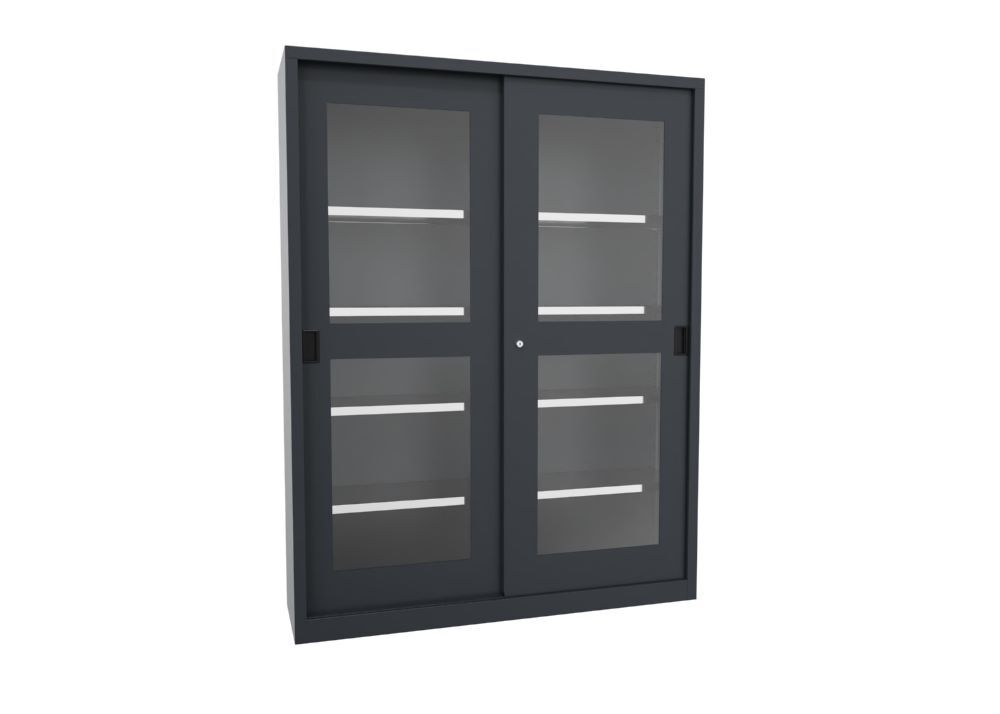 Produktbild PAVOY Schiebetürenschrank 1950x1500x400 mm 8 Böden verzinkt RAL 7016