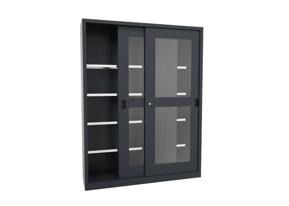 Produktbild Schiebetürenschrank, 1950x1500x400 mm, 8 Böden verzinkt, RAL 7016 bild 2