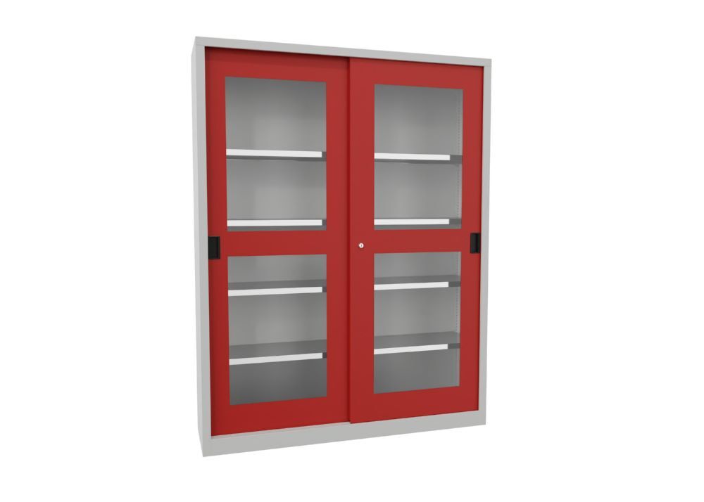 Produktbild PAVOY Schiebetürenschrank 1950x1500x400 mm 8 Böden verzinkt RAL 7035/3000