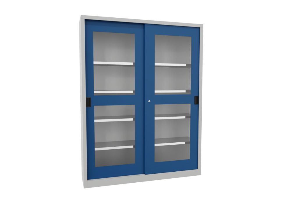 Produktbild PAVOY Schiebetürenschrank 1950x1500x400 mm 8 Böden verzinkt RAL 7035/5010