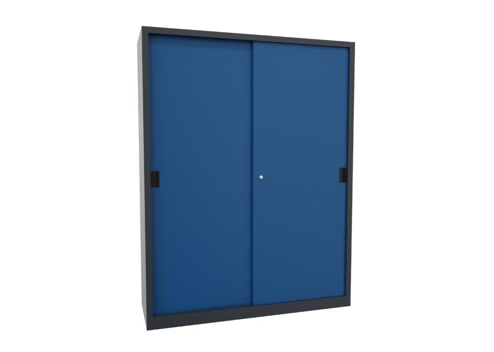 Produktbild Schiebetürenschrank, 1950x1500x500 mm, 8 Böden verzinkt, RAL 7016/5010 bild 2