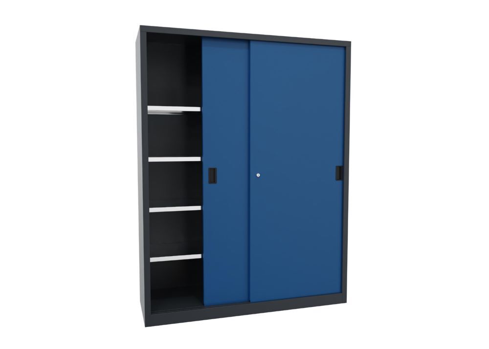 Produktbild PAVOY Schiebetürenschrank 1950x1500x500 mm 8 Böden verzinkt RAL 7016/5010