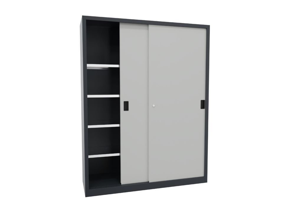 Produktbild PAVOY Schiebetürenschrank 1950x1500x500 mm 8 Böden verzinkt RAL 7016/7035