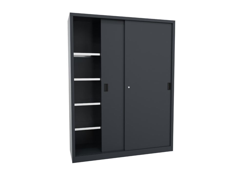 Produktbild PAVOY Schiebetürenschrank 1950x1500x500 mm 8 Böden verzinkt RAL 7016