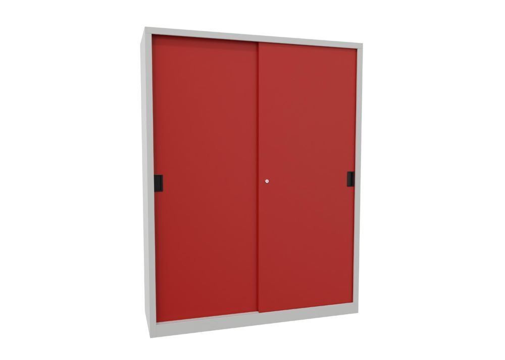 Produktbild Schiebetürenschrank, 1950x1500x500 mm, 8 Böden verzinkt, RAL 7035/3000 bild 2