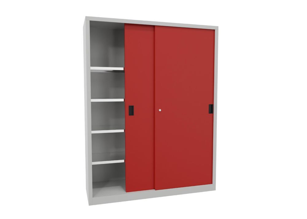 Produktbild PAVOY Schiebetürenschrank 1950x1500x500 mm 8 Böden verzinkt RAL 7035/3000