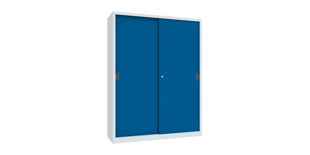 Produktbild Schiebetürenschrank, 1950x1500x500 mm, 8 Böden verzinkt, RAL 7035/5010 bild 2