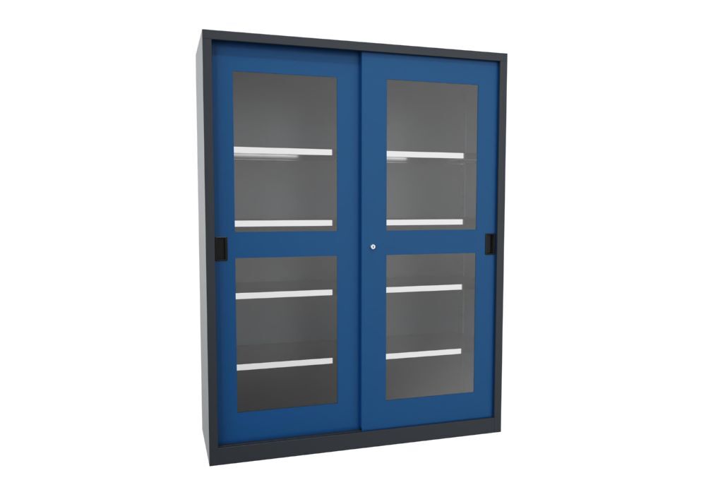 Produktbild PAVOY Schiebetürenschrank 1950x1500x500 mm 8 Böden verzinkt RAL 7016/5010