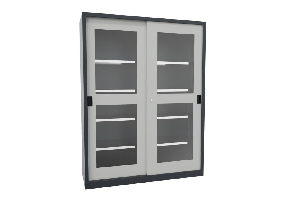 Produktbild PAVOY Schiebetürenschrank 1950x1500x500 mm 8 Böden verzinkt RAL 7016/7035